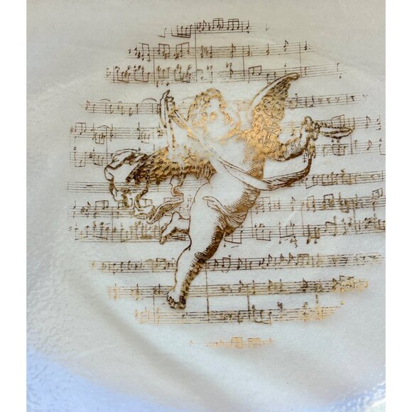 Vintage Glass Plate W/ Gold Trim & Cherub Design Featuring Sheet Music Motif - 1 - Picture 4 of 5